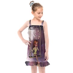 Little Fairy On A Swing With Dragonfly In The Night Kids  Overall Dress by FantasyWorld7