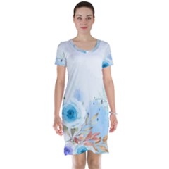 Blue Floral Print Short Sleeve Nightdress by designsbymallika