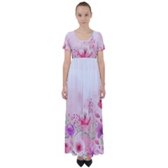 Pink Floral Print High Waist Short Sleeve Maxi Dress by designsbymallika