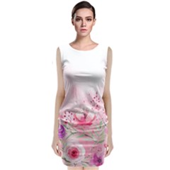 Pink Floral Print Sleeveless Velvet Midi Dress by designsbymallika