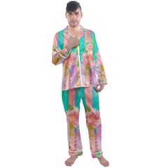 Stripes Floral Print Men s Satin Pajamas Long Pants Set by designsbymallika