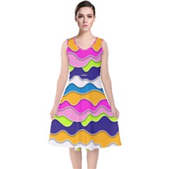 Bubble Liquid Print V-neck Midi Sleeveless Dress  by designsbymallika