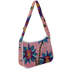 Brick Wall Flower Pot In Color Zip Up Shoulder Bag by okhismakingart