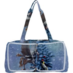 Merry Christmas, Funny Pegasus With Penguin Multi Function Bag by FantasyWorld7