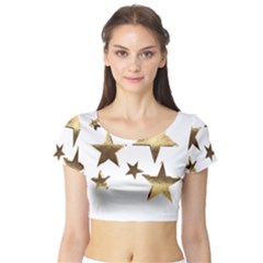 Stars Faux Gold Elegant Starry Festive Christmas Pattern Short Sleeve Crop Top by yoursparklingshop