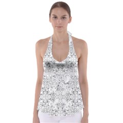 Black And White Decorative Ornate Pattern Babydoll Tankini Top by dflcprintsclothing