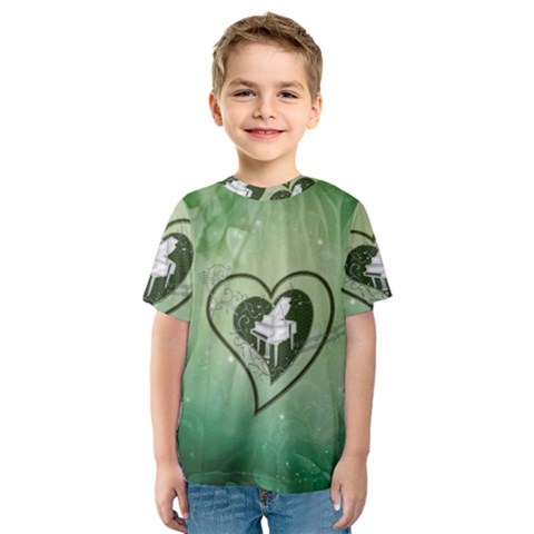 Music, Piano On A Heart Kids  Sport Mesh Tee by FantasyWorld7