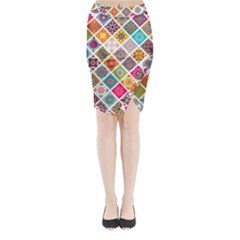 Ethnic Mandala Pattern Midi Wrap Pencil Skirt by designsbymallika