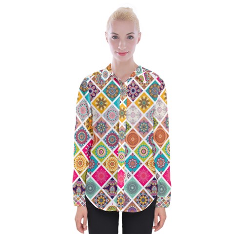 Ethnic Mandala Pattern Womens Long Sleeve Shirt by designsbymallika