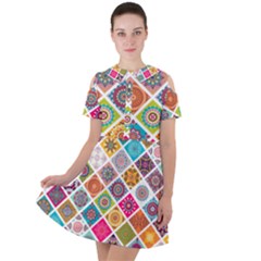 Ethnic Mandala Pattern Short Sleeve Shoulder Cut Out Dress  by designsbymallika