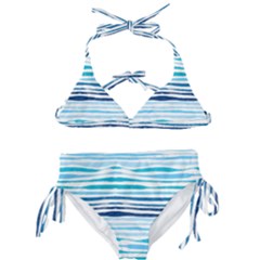 Blue Waves Pattern Kids  Classic Bikini Set by designsbymallika