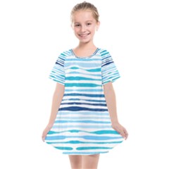 Blue Waves Pattern Kids  Smock Dress by designsbymallika