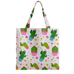 Cactus Pattern Zipper Grocery Tote Bag by designsbymallika