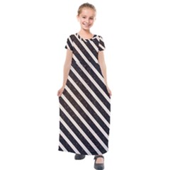 Silver Stripes Pattern Kids  Short Sleeve Maxi Dress by designsbymallika