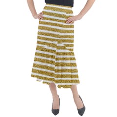 Golden Stripes Midi Mermaid Skirt by designsbymallika