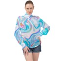 blue marble print High Neck Long Sleeve Chiffon Top View1