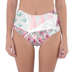 Pink Patchwork Reversible High-waist Bikini Bottoms by designsbymallika