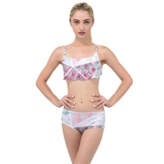 Pink Patchwork Layered Top Bikini Set by designsbymallika