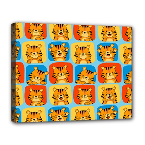 Cute Tiger Pattern Canvas 14  X 11  (stretched) by designsbymallika