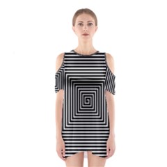 Maze Design Black White Background Shoulder Cutout One Piece Dress by HermanTelo