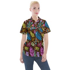 Tropical Print  Women s Short Sleeve Pocket Shirt