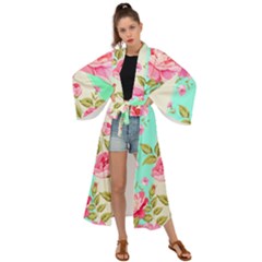 Stripes Floral Print Maxi Kimono by designsbymallika