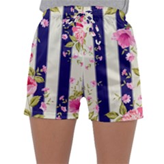 Stripes Floral Print Sleepwear Shorts by designsbymallika