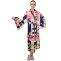 Stripes Floral Print Maxi Velour Kimono by designsbymallika