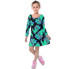 Peacock Pattern Kids  Long Sleeve Velvet Dress by designsbymallika