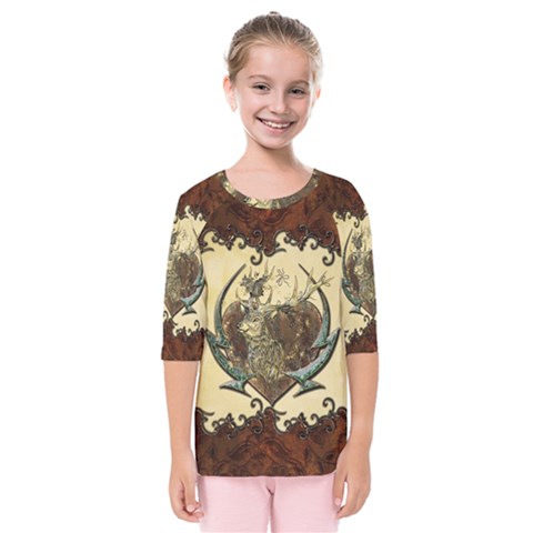 Wonderful Deer With Leaves And Hearts Kids  Quarter Sleeve Raglan Tee by FantasyWorld7