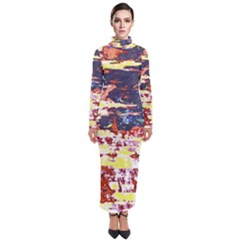Multicolored Abstract Grunge Texture Print Turtleneck Maxi Dress by dflcprintsclothing