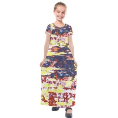 Multicolored Abstract Grunge Texture Print Kids  Short Sleeve Maxi Dress by dflcprintsclothing