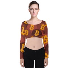 Cryptocurrency Bitcoin Digital Velvet Long Sleeve Crop Top by HermanTelo