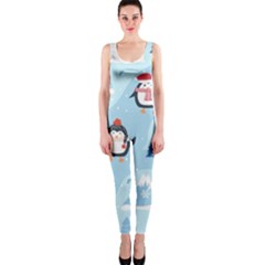 Christmas Seamless Pattern With Penguin One Piece Catsuit by Vaneshart