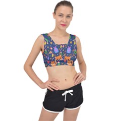 Colorful Funny Christmas Pattern V-back Sports Bra by Vaneshart