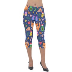 Colorful Funny Christmas Pattern Lightweight Velour Capri Leggings  by Vaneshart