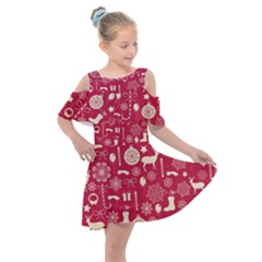 Christmas Pattern Background Kids  Shoulder Cutout Chiffon Dress by Vaneshart