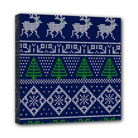 Beautiful Knitted Christmas Pattern Blur Green Mini Canvas 8  X 8  (stretched) by Vaneshart