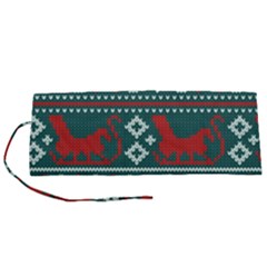 Beautiful Knitted Christmas Pattern Roll Up Canvas Pencil Holder (s) by Vaneshart