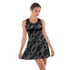 Black And White Ethnic Geometric Pattern Cotton Racerback Dress by dflcprintsclothing