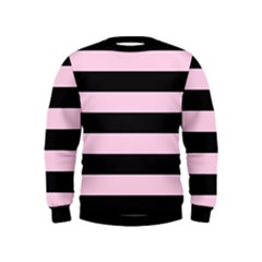 Black And Light Pastel Pink Large Stripes Goth Mime French Style Kids  Sweatshirt by genx