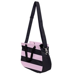 Black And Light Pastel Pink Large Stripes Goth Mime French Style Rope Handles Shoulder Strap Bag by genx