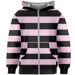 Black And Light Pastel Pink Large Stripes Goth Mime French Style Kids  Zipper Hoodie Without Drawstring by genx