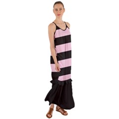 Black And Light Pastel Pink Large Stripes Goth Mime French Style Cami Maxi Ruffle Chiffon Dress by genx