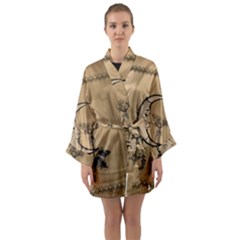 Deer On A Mooon Long Sleeve Satin Kimono by FantasyWorld7