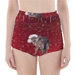 I m Ready For Christmas, Funny Wolf High-waisted Bikini Bottoms by FantasyWorld7