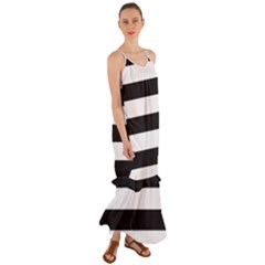 Black And White Large Stripes Goth Mime French Style Cami Maxi Ruffle Chiffon Dress by genx