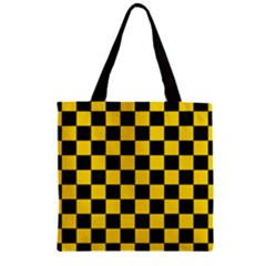 Checkerboard Pattern Black And Yellow Ancap Libertarian Zipper Grocery Tote Bag by snek