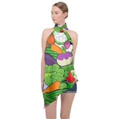 Vegetables Bell Pepper Broccoli Halter Asymmetric Satin Top by HermanTelo