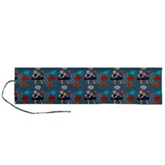 Retro Girls Dress In Black Pattern Blue Teal Roll Up Canvas Pencil Holder (l) by snowwhitegirl